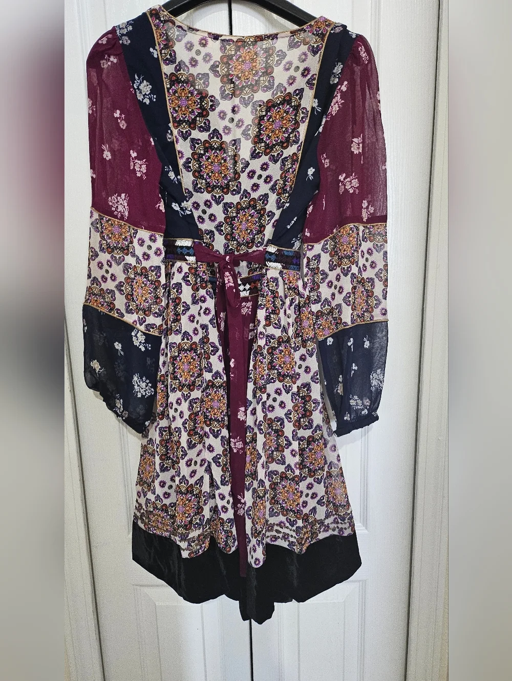 Maeve Anthropologie Dress Women Boho Floral Velvet Trim Tie XS Sheer Sleeve. - Picture 14 of 16